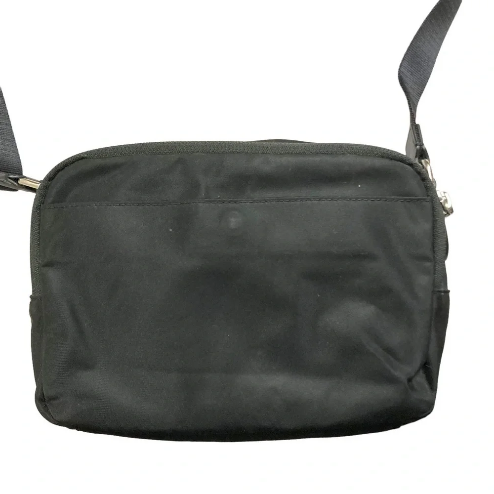 Tumi double zipper black nylon crossbody bag unisex